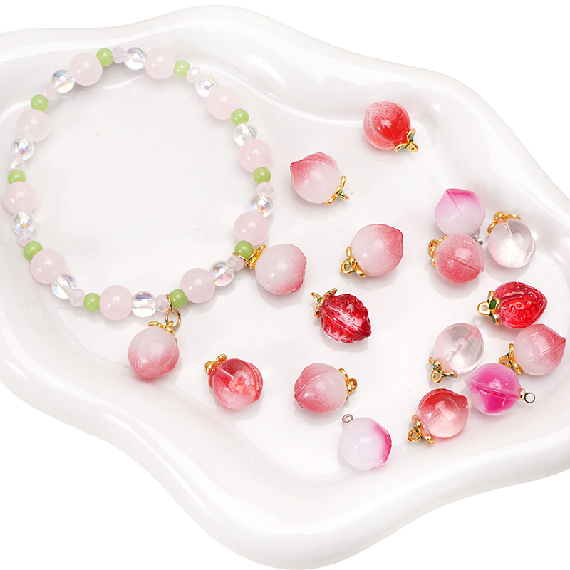 Abalorios de cristal de melocotón y fresa, colgante de fruta de imitación para pulseras Diy, llavero, collar, manualidades, materiales para hacer joyas, 2-5 uds.