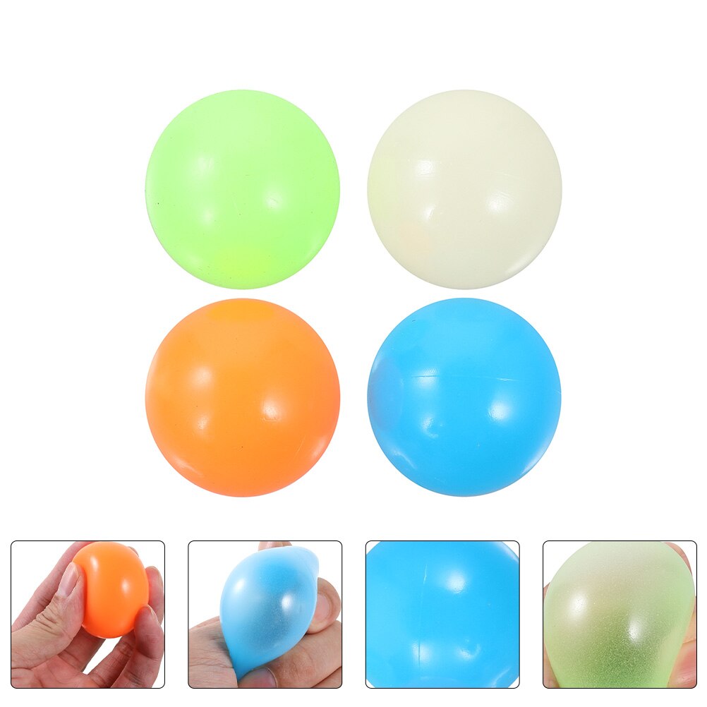 4Pcs 45mm 65mm Fluorescent Soft Bouncy Target Ball Sticky Ball Decompression Ball Stress Ball Toy for Ceiling for Wall