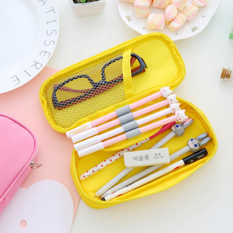 Protection Pencil Stationery Student Color Yellow Simple Colorful Pencil Case School Storage Furl Pink Lake Blue