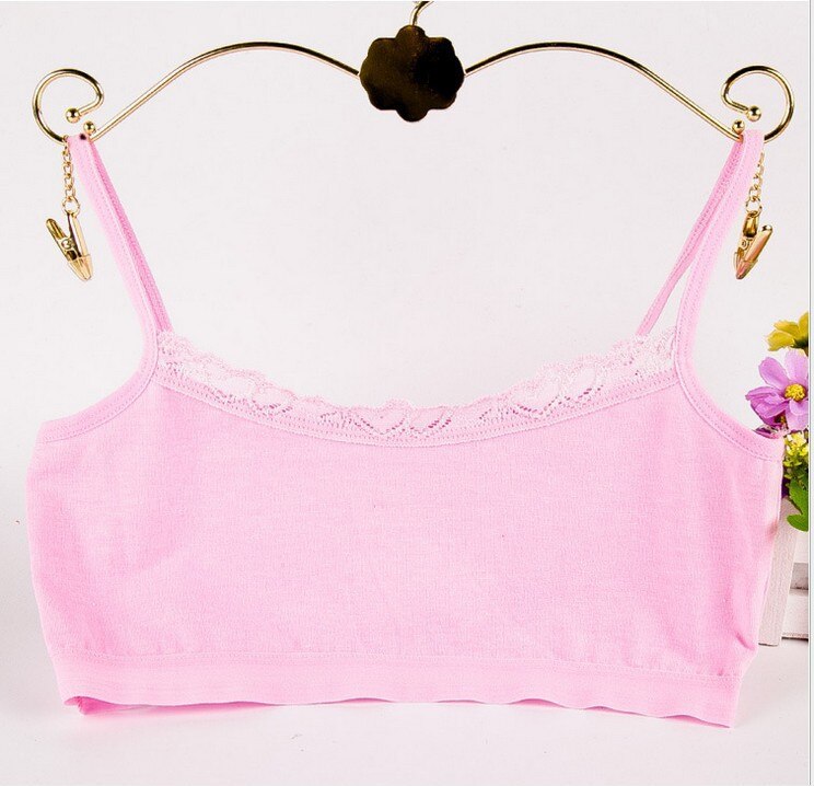 5pcs/lot Young Girls Students Bra Solid Cotton Purbery Children Lace Underwear Kids Vest Bras Teenage Underclothes: Pink