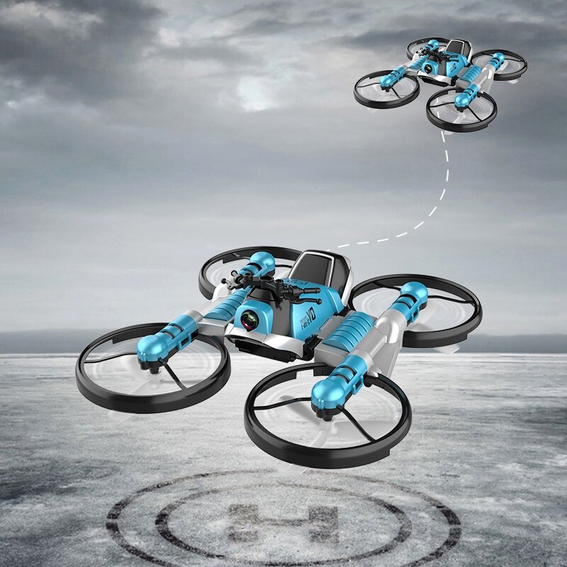 FPV RC Drone Motorcycle 2 in 1 Foldable Helicopter WiFi Camera 0.P Altitude Hold RC Quadcopter Motorcycle Drone Toy