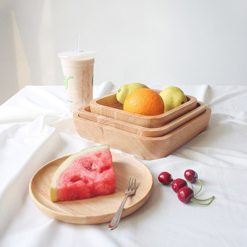 Whole Wood Lovesickness Wooden Tray Tableware Round Solid Wood Plate Dishes Saucer Tea Tray Dessert Dinner Plate Home Dinnerware