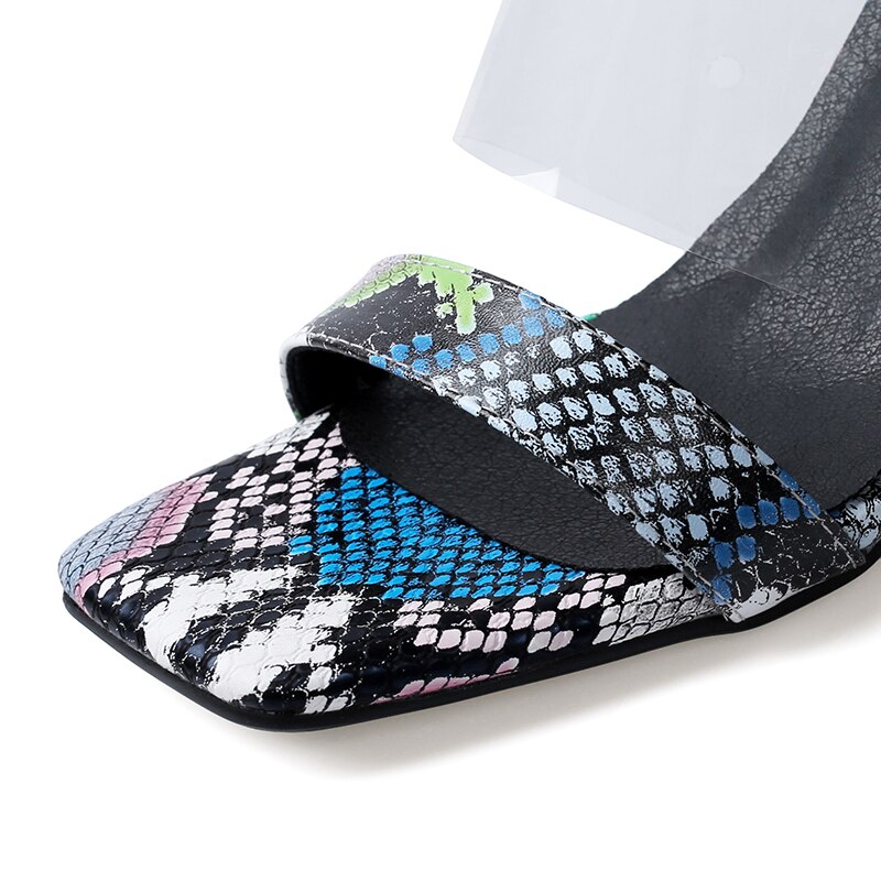 Dyreprint pvc&pu læder hjemmesko kvinder mærkelig stil sommer kvinder sko str. 42 høje hæle udenfor dame sko slides