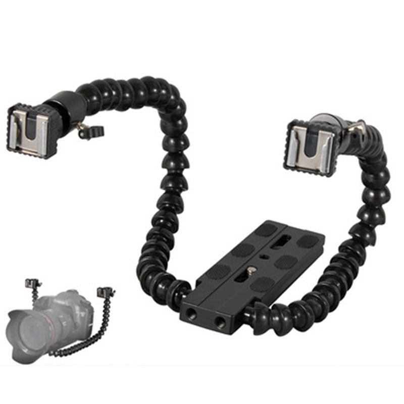 Flexible Dual Arm Shoe Flash Bracket Mount Holder for Canon Nikon Pentax Macro Shot Camera Accessories