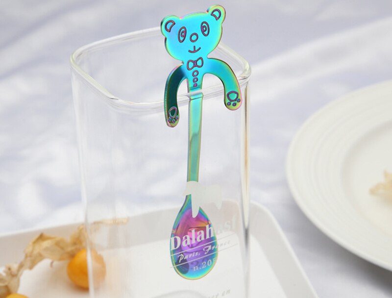 Fargerik rustfritt stål panda skje, liten espresso skje, morsom skje oppheng, teselskap stiring scoop, katt te skje