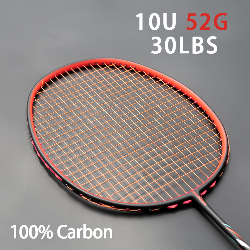 Lightest 10U 52G 100% Carbon Fiber Badminton Rackets Strung Racquet Max Tension 30LBS G4 Trainning Racket With Bags