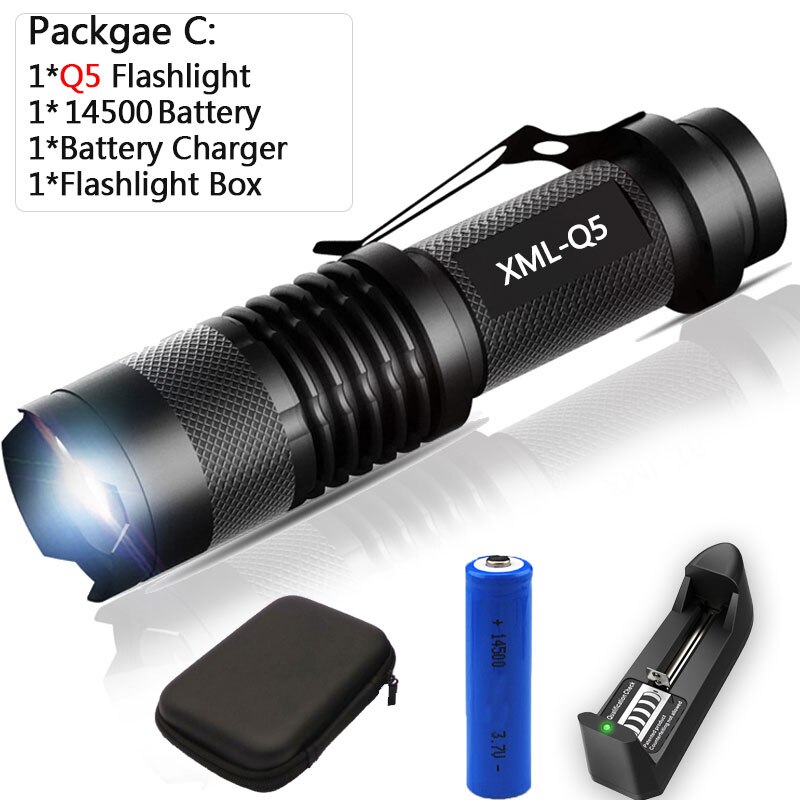 Mini linterna Led de 8000 LM, linterna led superbrillante Q5/T6/L2 linterna Led con zoom para pesca, Camping, bicicleta, luz 14500/18650: C