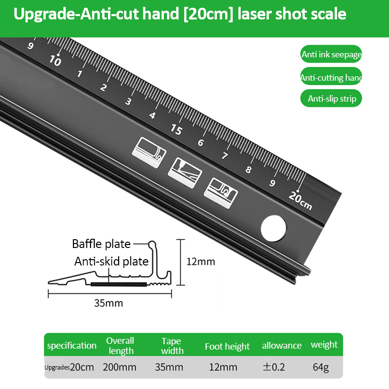 Règle droite multifonctionnelle en alliage d'aluminium de haute précision, 20/30/45cm, Anti-coupure, marquage des mains, pour la mesure du dessin