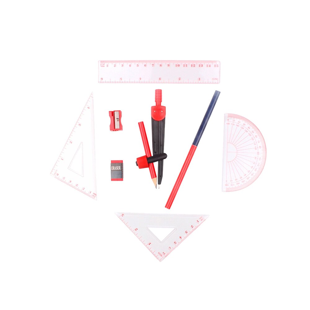 8 Pieces Compass Set Math Geometry Drawing Tools Includes Rulers Protractor Compass Eraser Pencil Sharpener for School Supplies