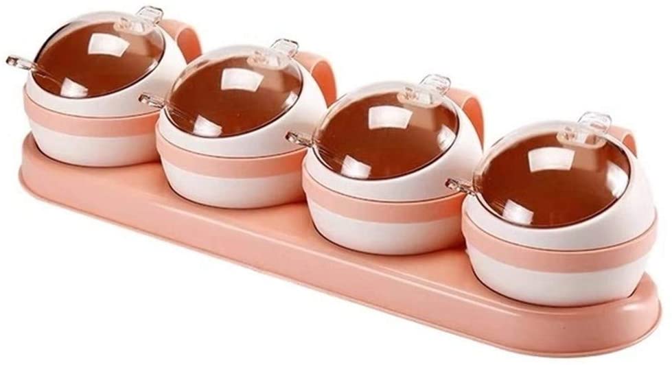 Nordic Kruiden Doos Keuken Zout Suiker Opslag Dozen Houder Plastic Kruidkruik Kruiderij Cruet Thuis Kitchen Tools: 4 Cans Pink