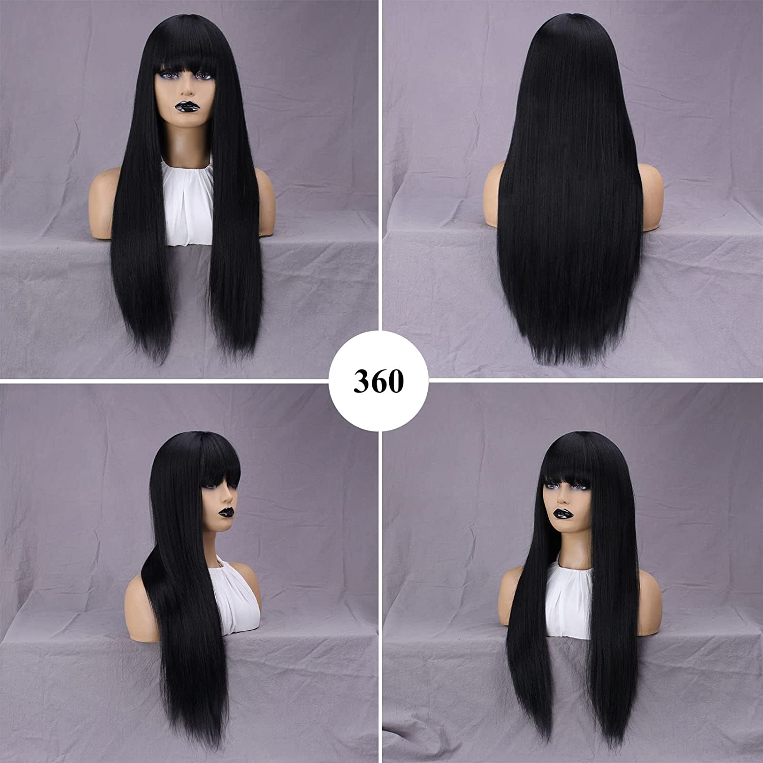 Xtrend Synthetic wig 26 Inch Straight Wig With Bangs Long Hair Wigs for Women Heat Resistant for Daily Halloween Cosplay Party