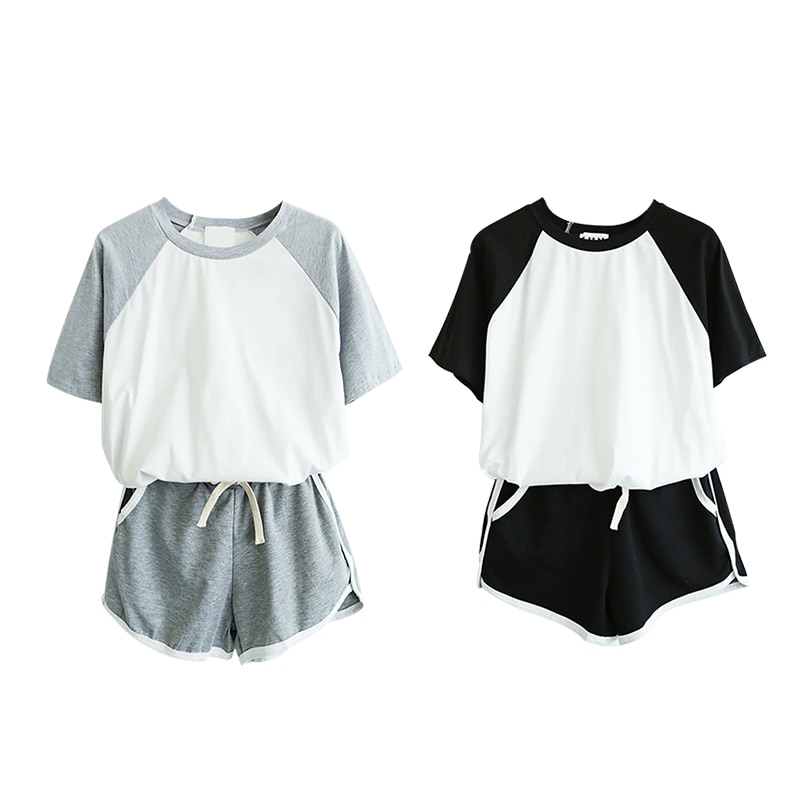 Kvinners bomull pyjamas topper shorts sett sommer løs kortermet pyjamas shorts søt pyjamas dress