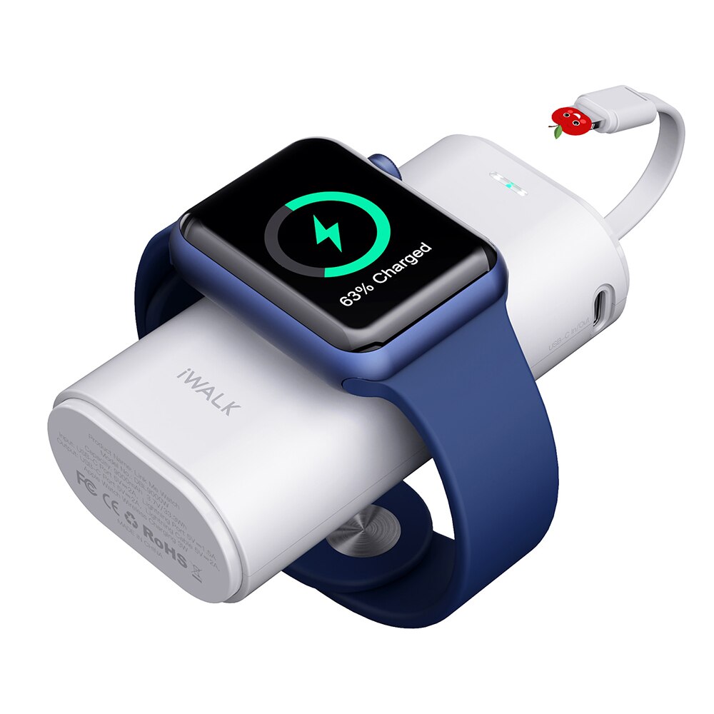iWALK Portable Apple Watch Charger, 9000mAh Power Bank with Built in Cable, Apple Watch and Phone Charger, Compatible with Apple: white
