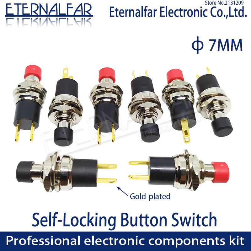 ON-OFF 1A 250V 3A 125V AC DC High Self-Locking SPST Normally Open Mini Push Switch 7MM Small Button With Gold-plated