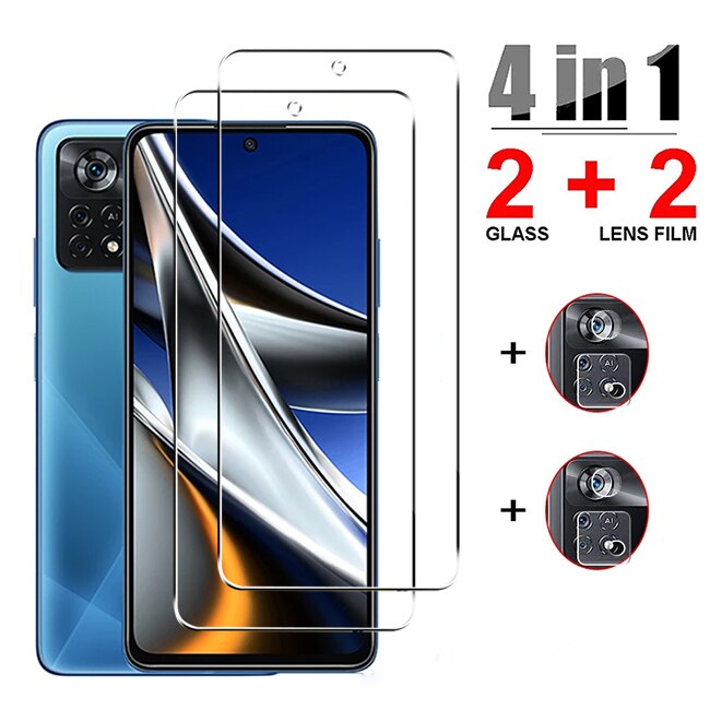 Vetro temperato 4in1 per Poco X4 Pro 5G NFC protezione dello schermo obiettivo della fotocamera protettivo per Xiaomi Poco X4 Pro 5G vetro di protezione: HD 4in1 / For Poco X4 NFC