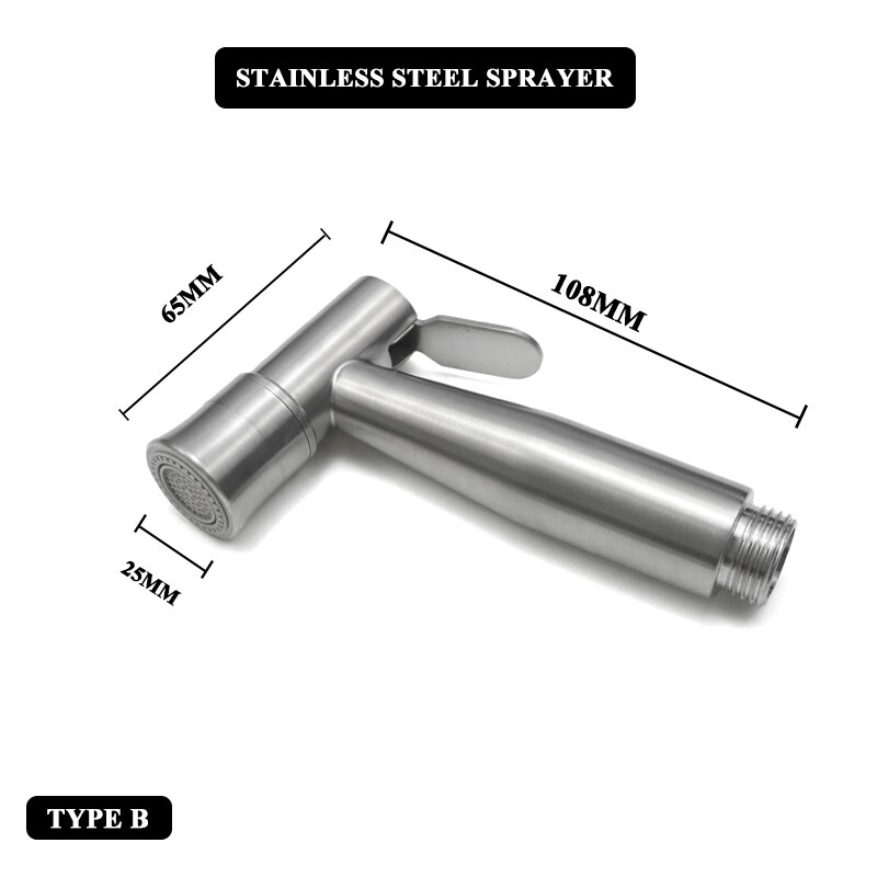 Toilet Bidet Tap Faucet Brushed Stainless Steel Portable Shower Bathroom Bidet Wall Mounted Mop Washer Tap with Shattaf Holder: B Sprayer Only