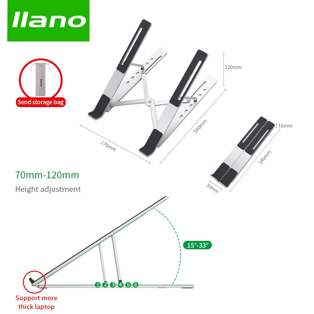 LLANO Adjustable Laptop Stand Foldable Non-Slip Desktop Notebook Laptop Holder 10-15.6 Inch For Macbook/Pro Air/iPad/Pro/DELL/HP: X12 Laptop stand