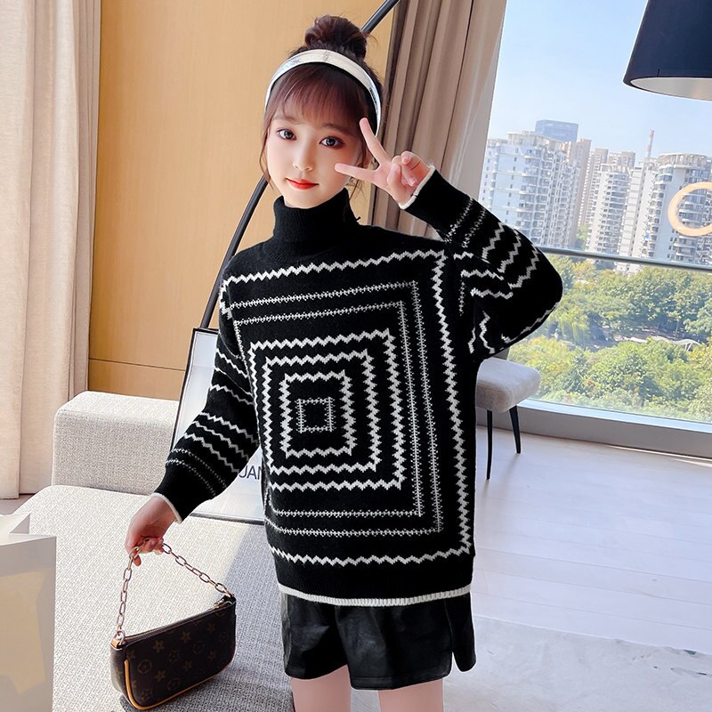 Suéteres de cuello alto para niños y adolescentes, ropa de punto de manga larga, disfraz Unisex de , 4-13 años, otoño