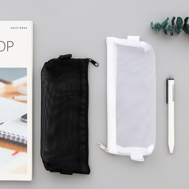 Simple Transparent Mesh Pencil Case Office Student Pencil Cases Nylon Kalem Kutusu School Supplies Pen Box Astuccio Scuola BD37