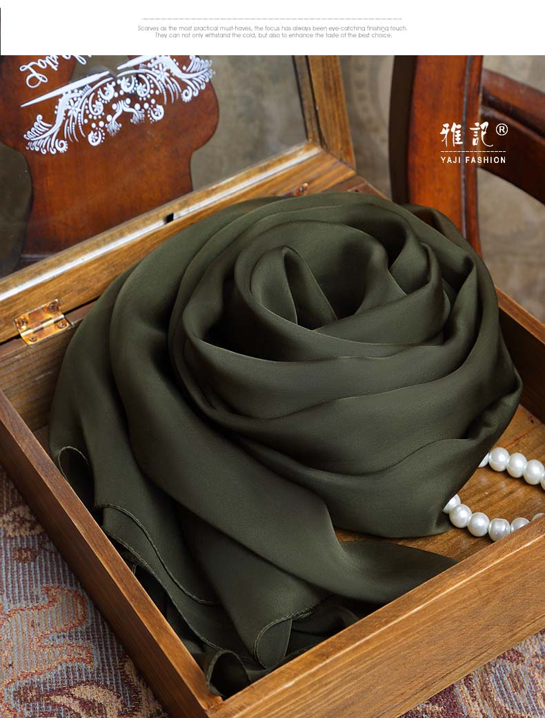 Ægte silketørklæde kvinder olivengrøn silke wrap echarpe mærke naturlige silketørklæder trykt foulard femme til damer: 200-135cm