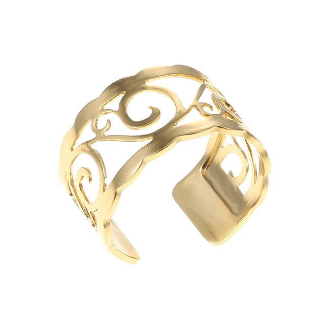 Legenstar Trendy Rvs Goud Kleur Verstelbare Ringen Homme Omkeerbare Lederen Open Geometrische Bague voor Vrouwen: 8
