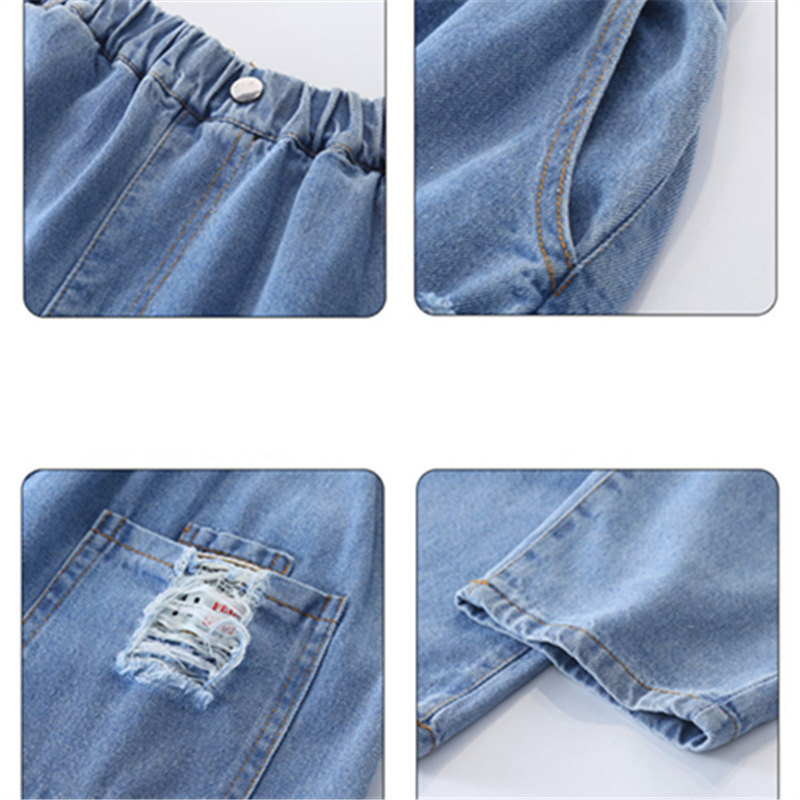 Nova moda crianças jeans rasgado para meninas adolescentes caber primavera outono calças de brim do bebê menina cintura elástica calças de brim criança calças casuais