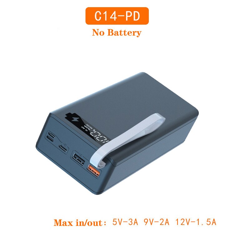 For Type C Micro Lightning 14*18650 Battery Holder Charging Box DIY Power Bank Cover Dual USB Diy Power Bank 18650 Battery Case: C14-Black-PD