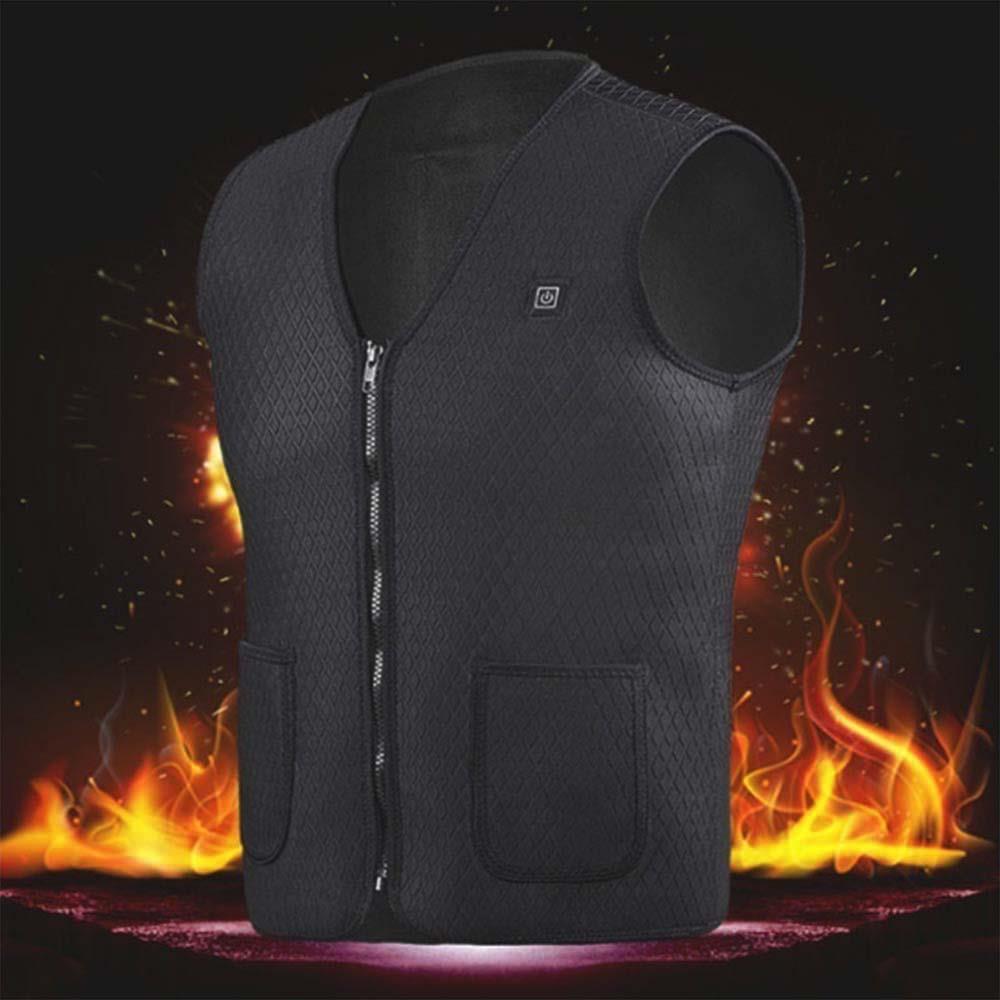 Kulfiber sort tøj vinter elektrisk vest opvarmet opvarmet pad fysioterapi usb jakke opvarmet krop varmere varm termisk