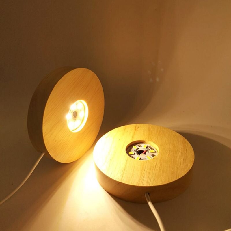Håndlavet Resin Kunst Mini Tynd LED Træ Display Base Rund Træ Nat Base Resin Ornament Stand DIY Håndværk