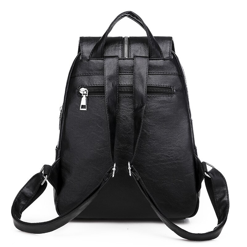 Sorte kvinder rygsække mochila læder kvindelige rejse rygsække lynlås skoletasker til teenager piger laptop packback