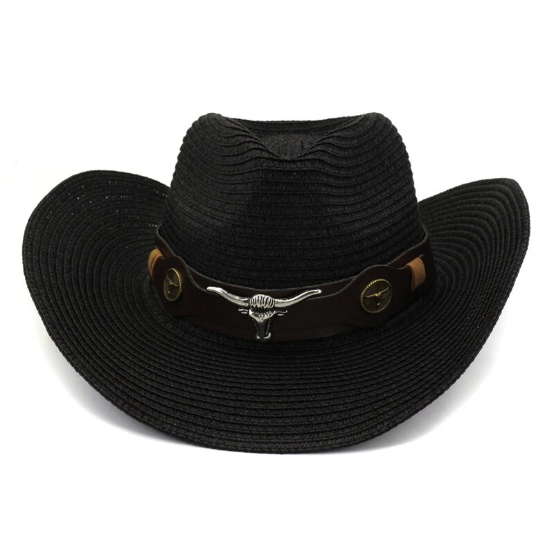 Qbhat unisex papir cowboy hatte bred skygge solbeskyttelseshætte mænd kvinder strand solhat solskærm cap jazz stråhat sombrero