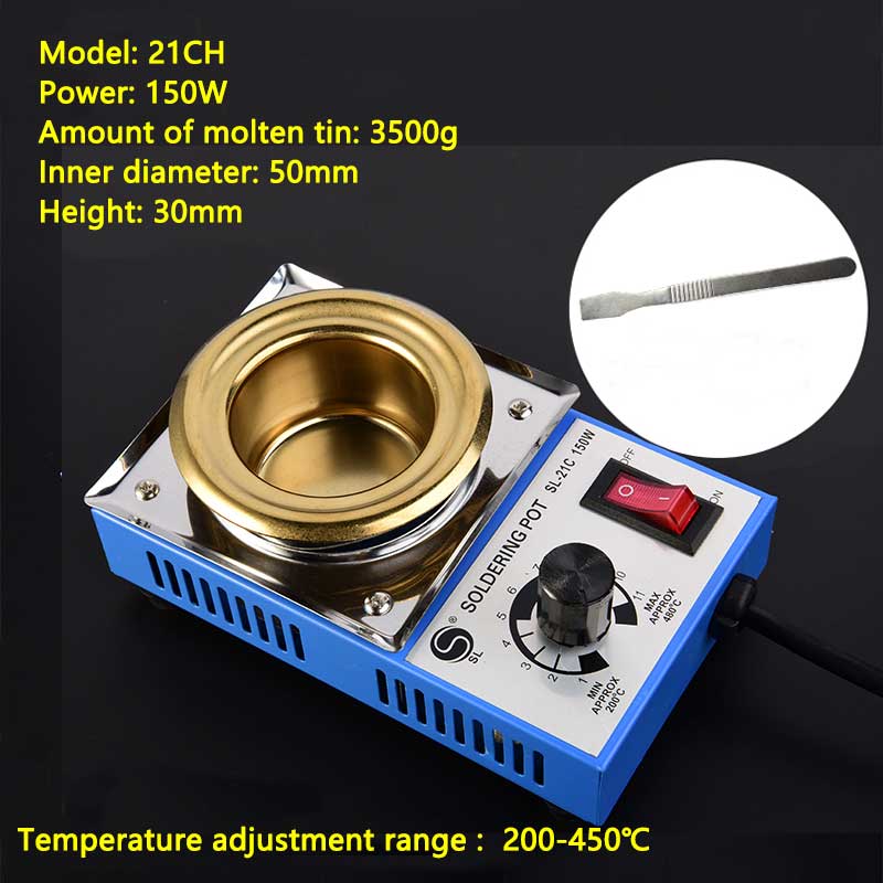 Lead-free adjustable temperature melting tin furnace 100-300W titanium alloy bench soldering pot dip soldering machine: 21CH