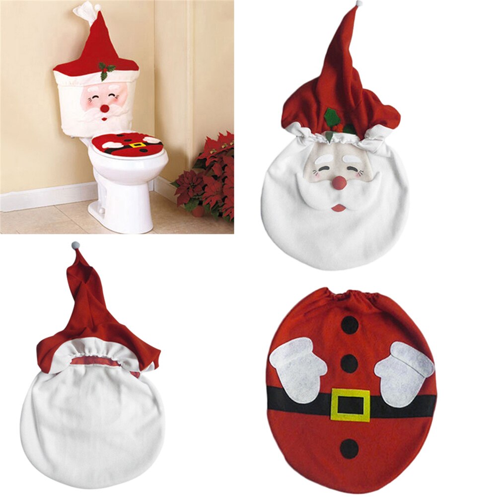 3 Stks/set Kerst Decor Wc Badkamer Set Kerstman Toilet Seat Cover &amp; Tank Stortbak Cover &amp; Toiletpapier Container cover