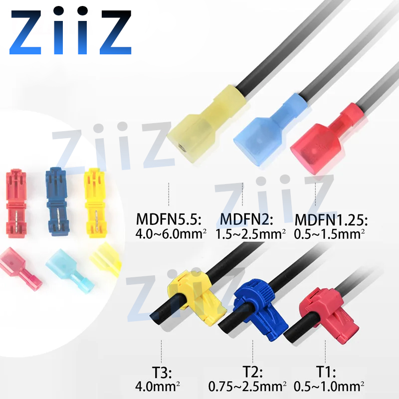10 30 100Pcs T-Tap Connector Quick Electrical Cable Connector Snap Splice Lock Waterproof Crimp Wire Terminal blue yellow red