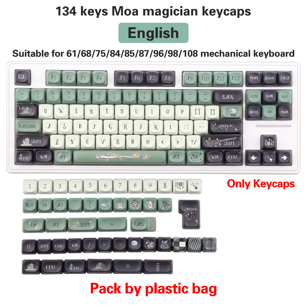 NEUE PBT-Tastenkappen, Magier-Themen-Tastenkappen, 5-seitige Sublimations-MOA-Tastenkappen für mechanische Tastaturen von Gateron Kirsche MX Schalter: Braun