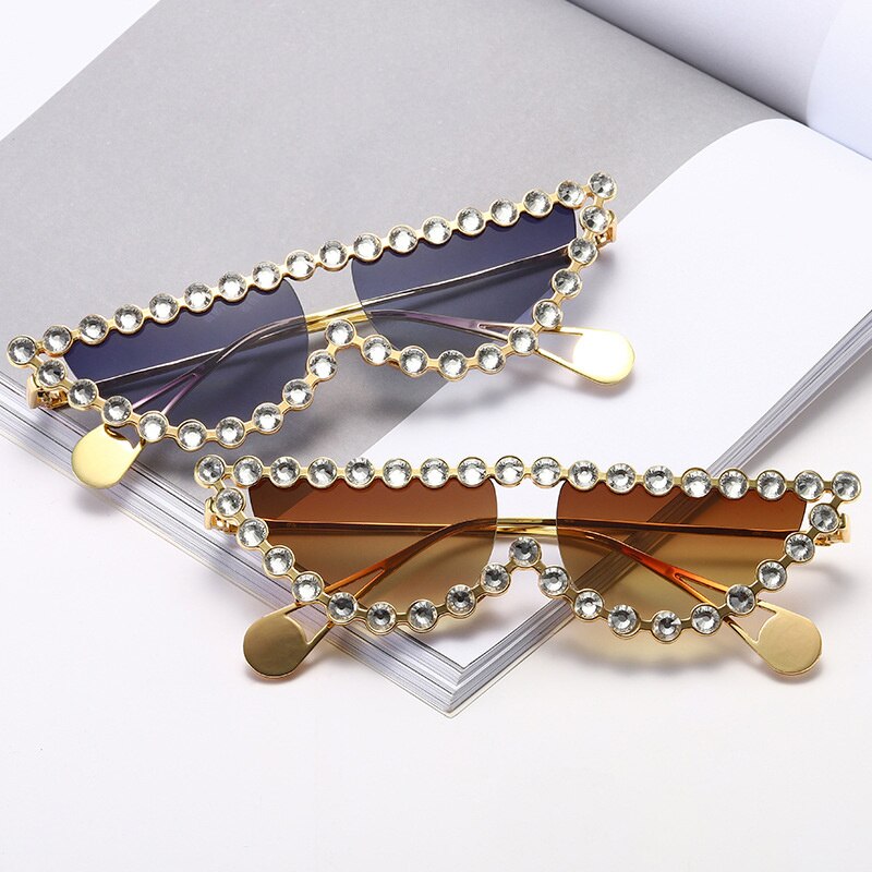 Ojo de gato de Gafas de sol de las mujeres de la de lujo de diamantes de imitación Gafas de sol hombres Punk Gafas calle tiroteo tonos Gafas