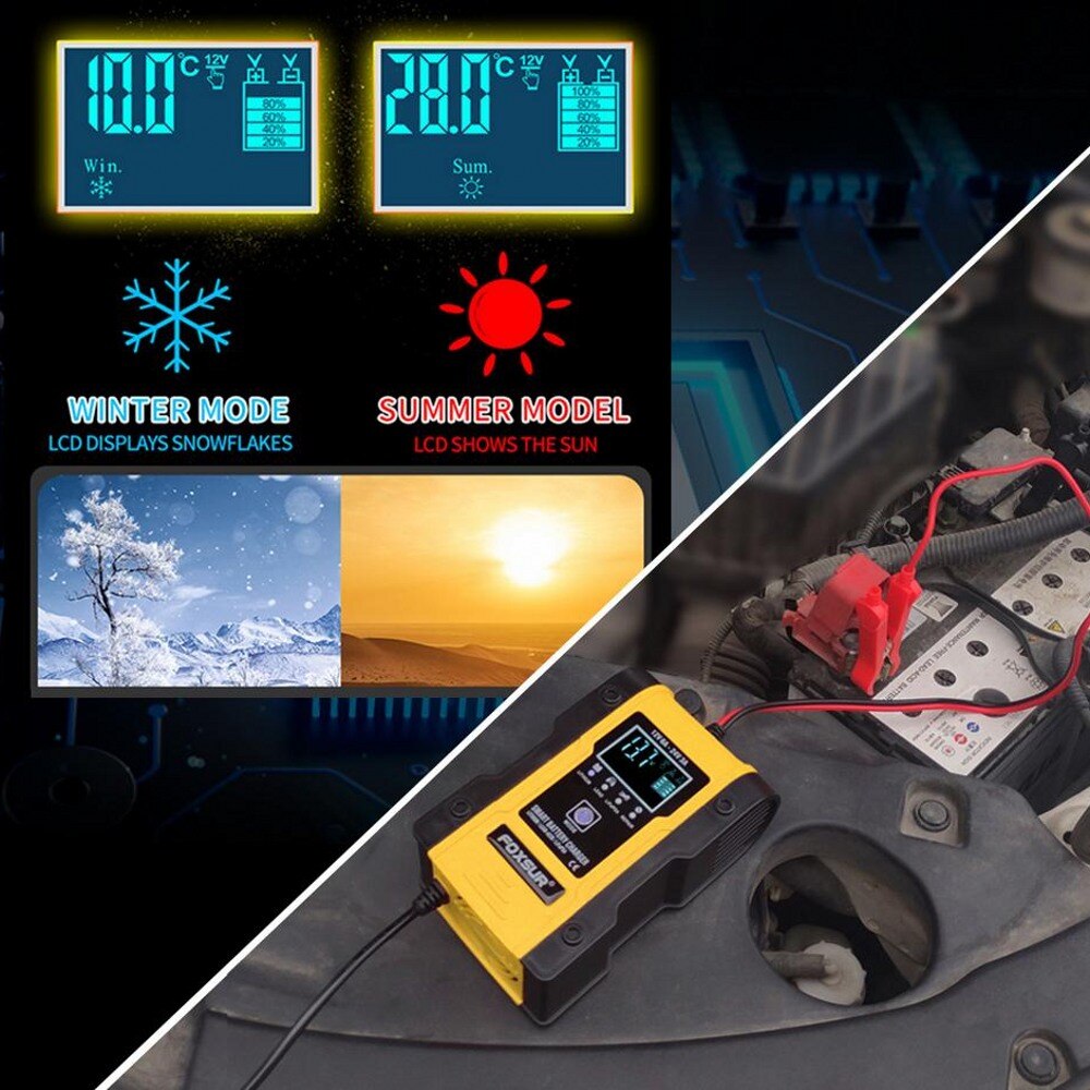 FOXSUR 12V 24V 6A ładowarka samochodowa naprawy 7-etap ładowarka na żel mokro AGM 12.6V litowo LiFePO4 bateria LiPo