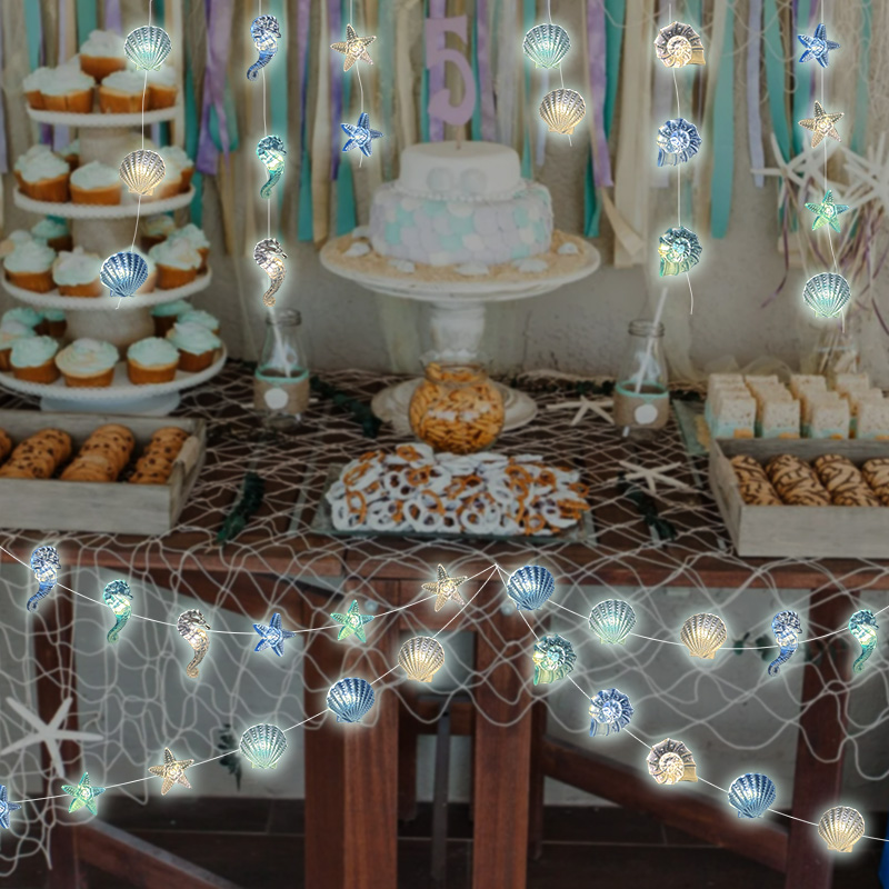 2M 20LED Ozean Thema String Licht Muschel Seestern Fee Licht Girlande Kinder Meerjungfrau Geburtstag Party Gefälligkeiten Unter dem meer Dekor