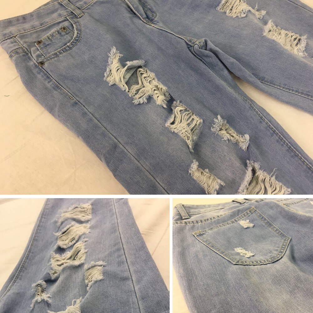 De talla grande 25-32 agujero Mujer Vaqueros pantalones de tobillo longitud pantalones novios para mujer jeans ajustados de mujer