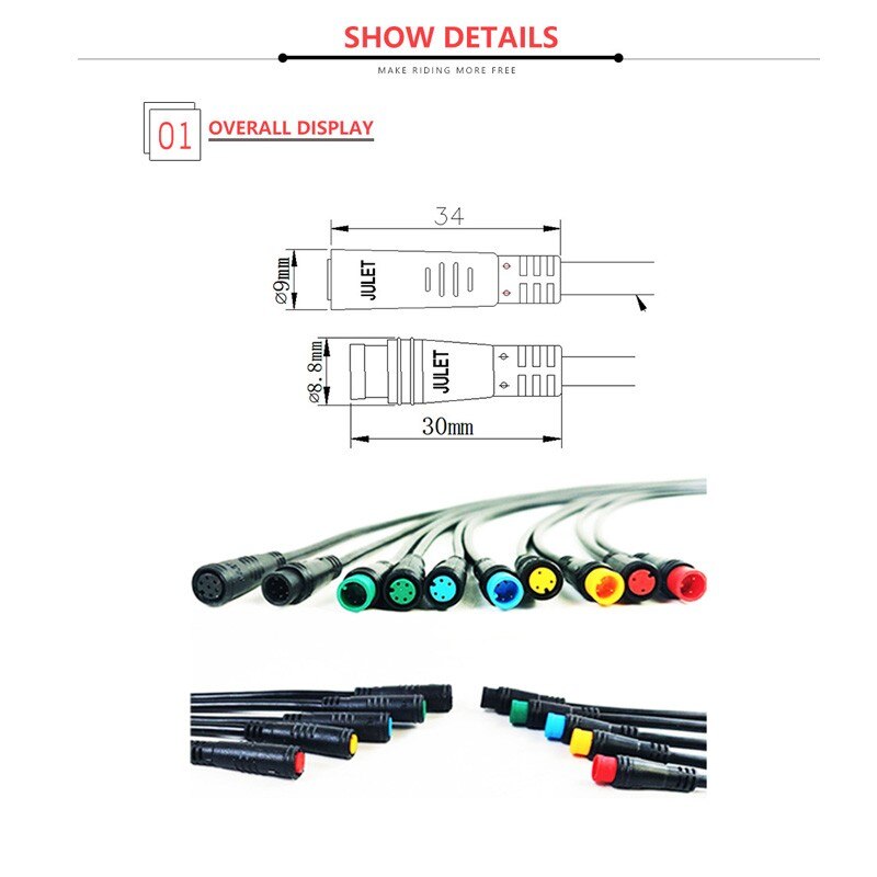 Julet Cable Mini Connector 2 3 4 5 6Pin Cable Waterproof Connector For E-bike Display Female /Male E-bicycleModified Accessory