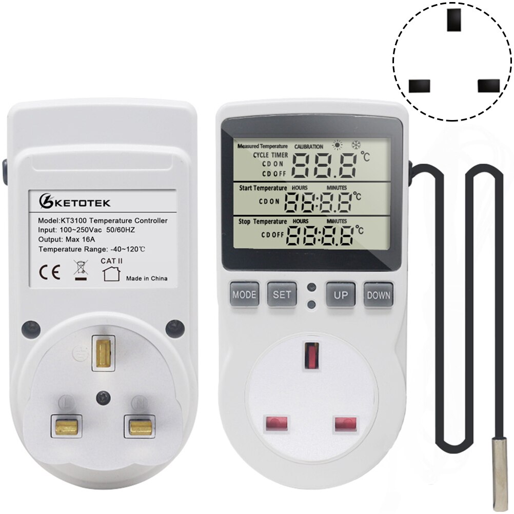 Digital Temperature Controller Socket Thermostat Controller Digital Socket Multifunctional Home Intelligent Temperature Detector: British regulatory