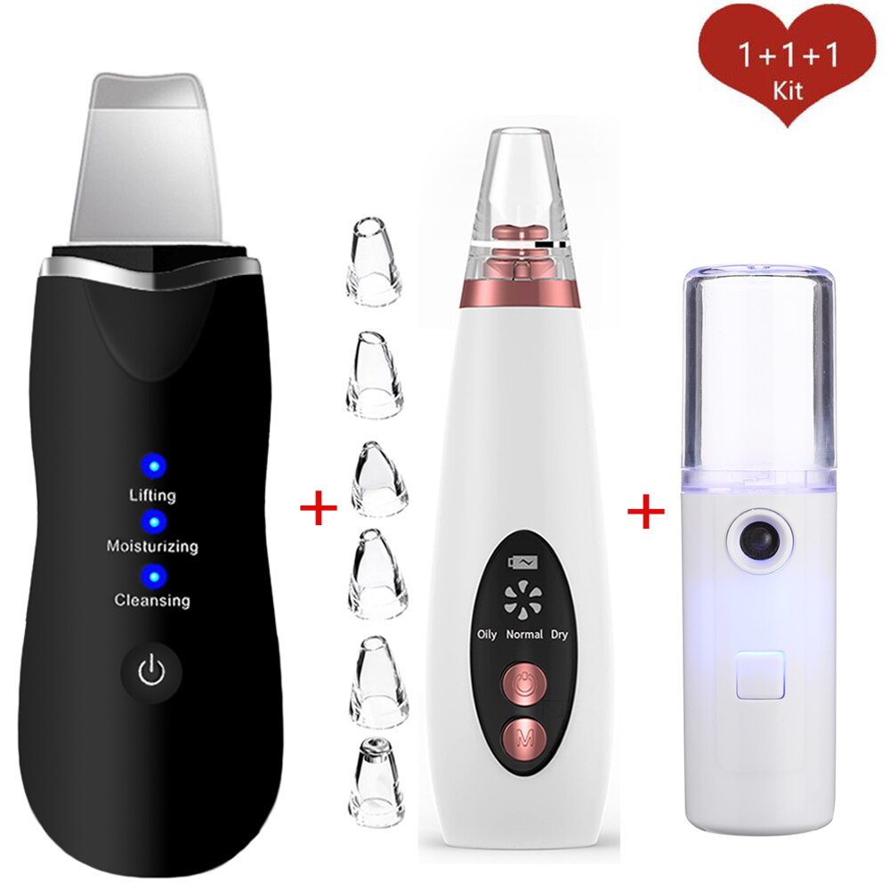 Ultrasonic Skin Scrubber Facial Peeling Pore Cleaner Exfoliator Face Blackhead Remover Spa Nano Sparyer Steamer: Set 2