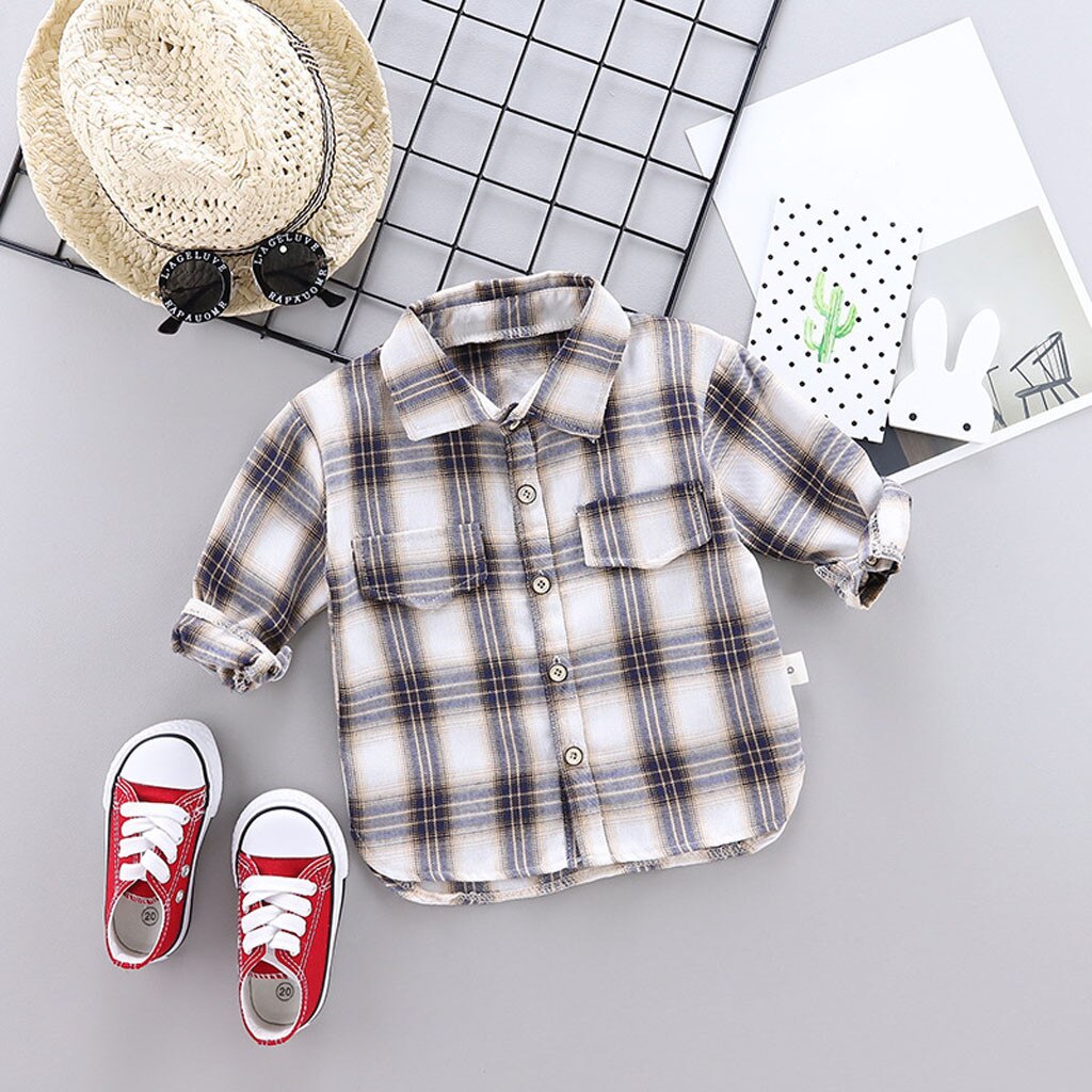 Baby Clothes Toddler Kids Baby Boys Long Sleeve Plaid Handsome Gentleman Shirt Clothes M1216