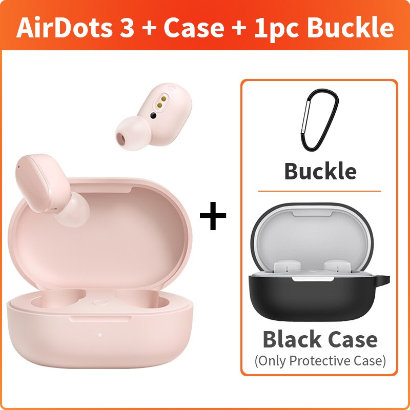 Xiaomi Redmi AirDots 3 Wireless Bluetooth 5.2 In-Ear Mi True Earphone Wireless Stereo Touch Control Smart Wear: pink Add Black Box