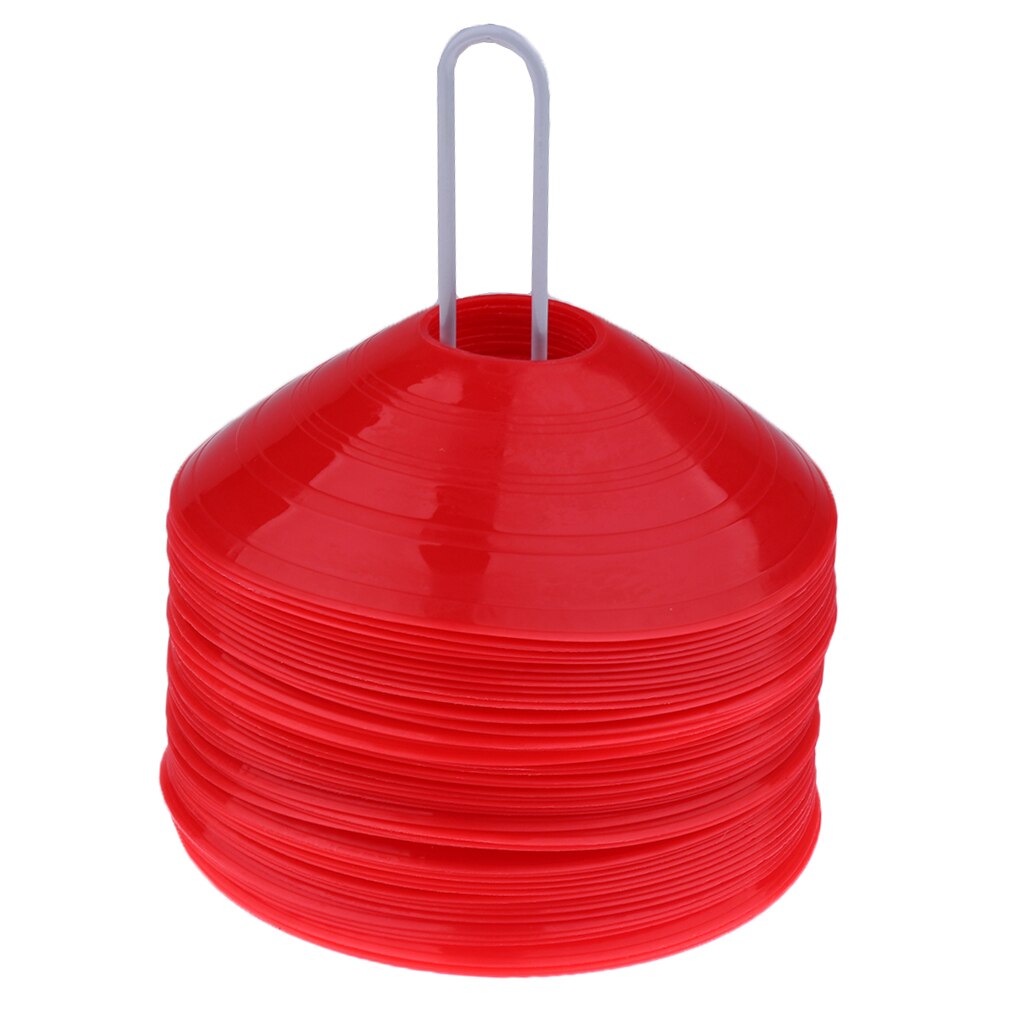 Set Of 50 Sport Soccer Mini DISC CONES, Boundary Marker Agility Training Aid: Red