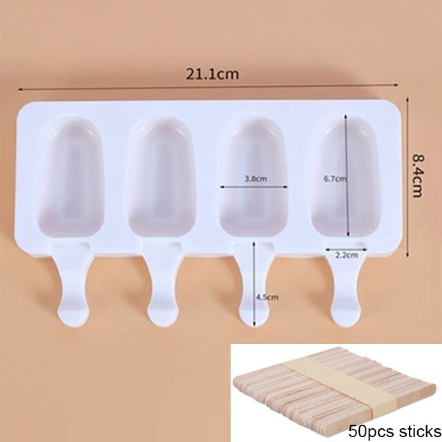 4/8 komórek silikonowe formy lód forma na krem zestaw z drewniane patyczki silikonowe czekoladowe lód Muzyka pop forma owalna forma robić lodów na patyku kostkarka robić lodu taca: mały 50szt sticks