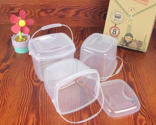 Plast fyrkantig genomskinlig hink med lock 2l bärbara kräftor packning korg kruka inlagd fiskfat