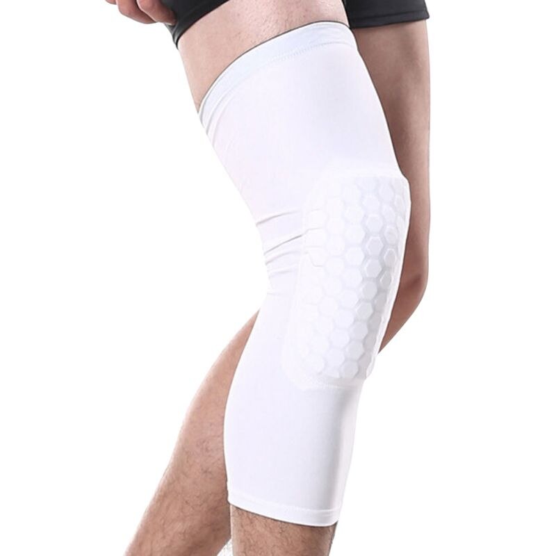 Almohadilla de baloncesto deportiva para adultos y niños, calentadores de pierna, rodillera, Protector de manga larga, a prueba de golpes: Blanco / M