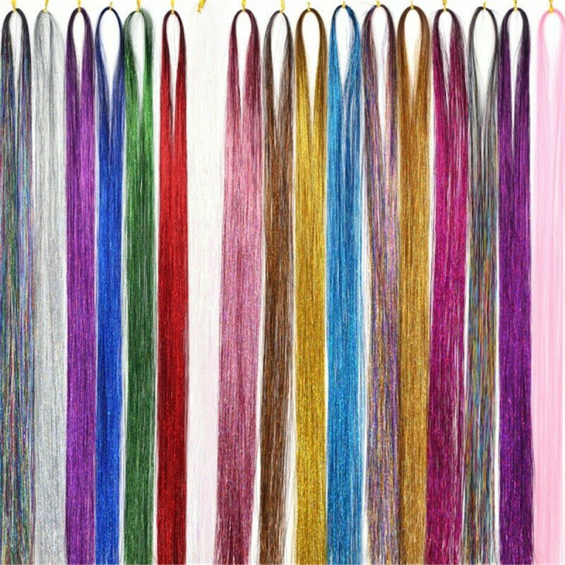 Tinsel Hair 12 Colors Hair Tinsel Extensions For Women Girls With Tools Braiding Sparkle Shiny Hair Braiding Headdress Long