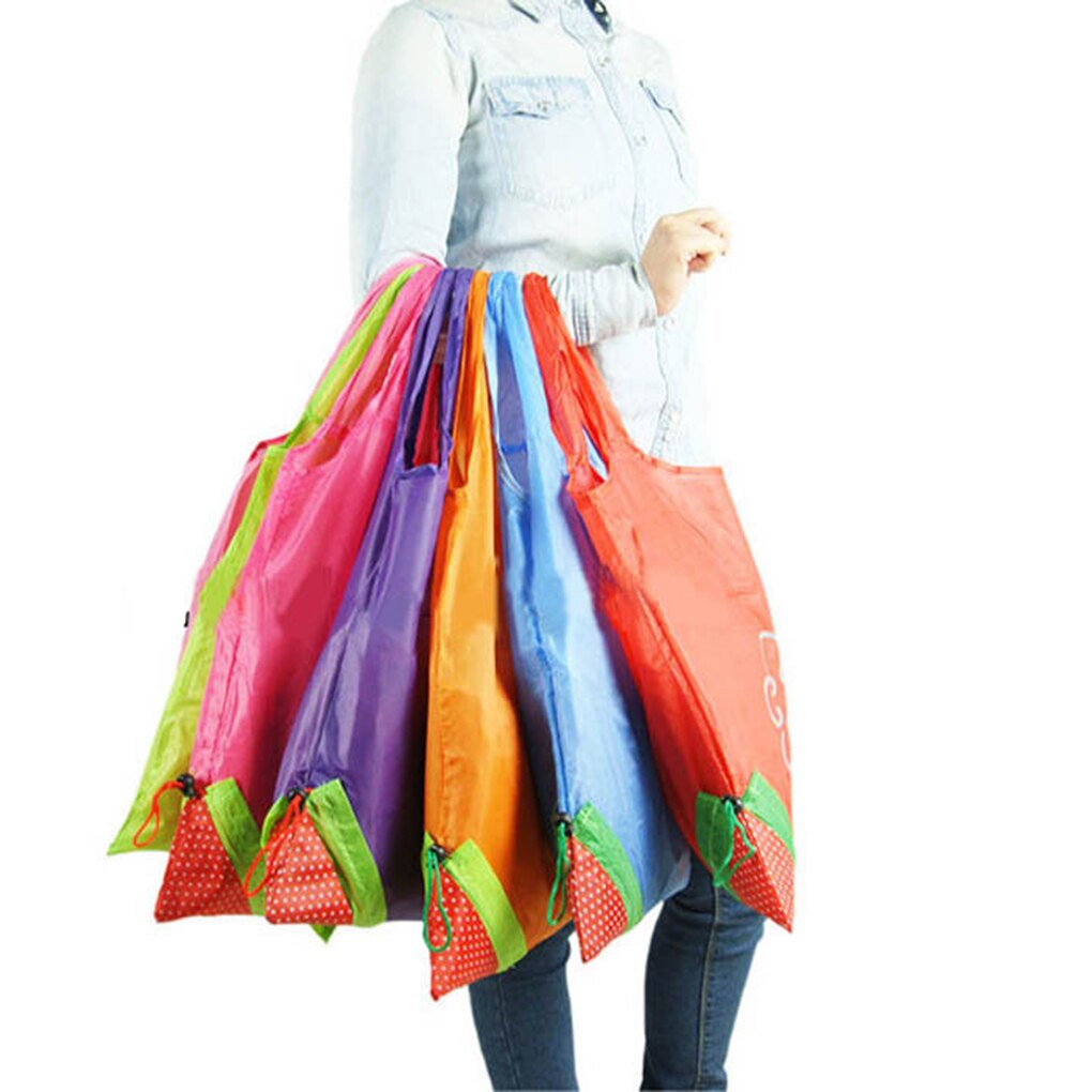 Bolsa de Nylon plegable para comestibles, bolso de compras grande de fresa, bonito bolso de viaje, ecológico, Floral, reutilizable, 5 uds.